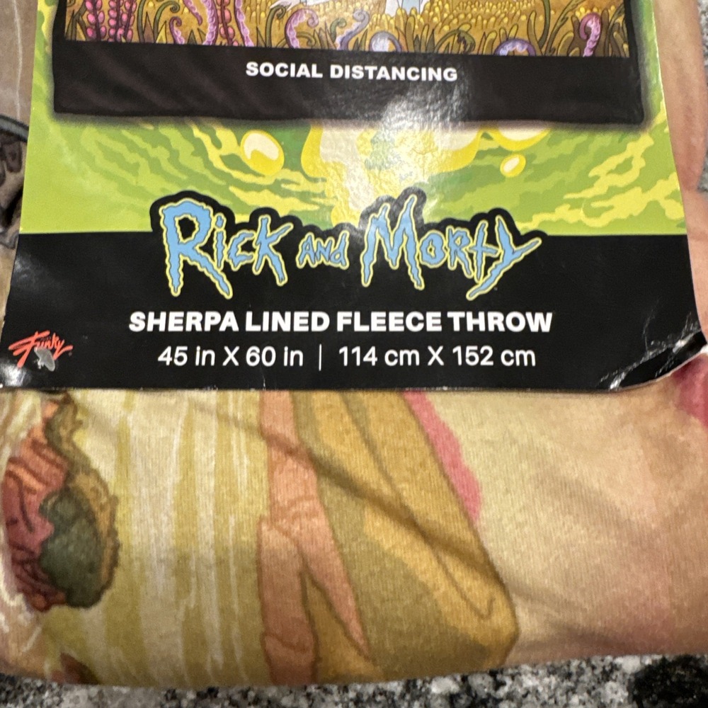 Rick and Morty Social Distancing Sherpa Lined Fleece Throw Blanket 45x60 - NEW - Picture 3 of 7